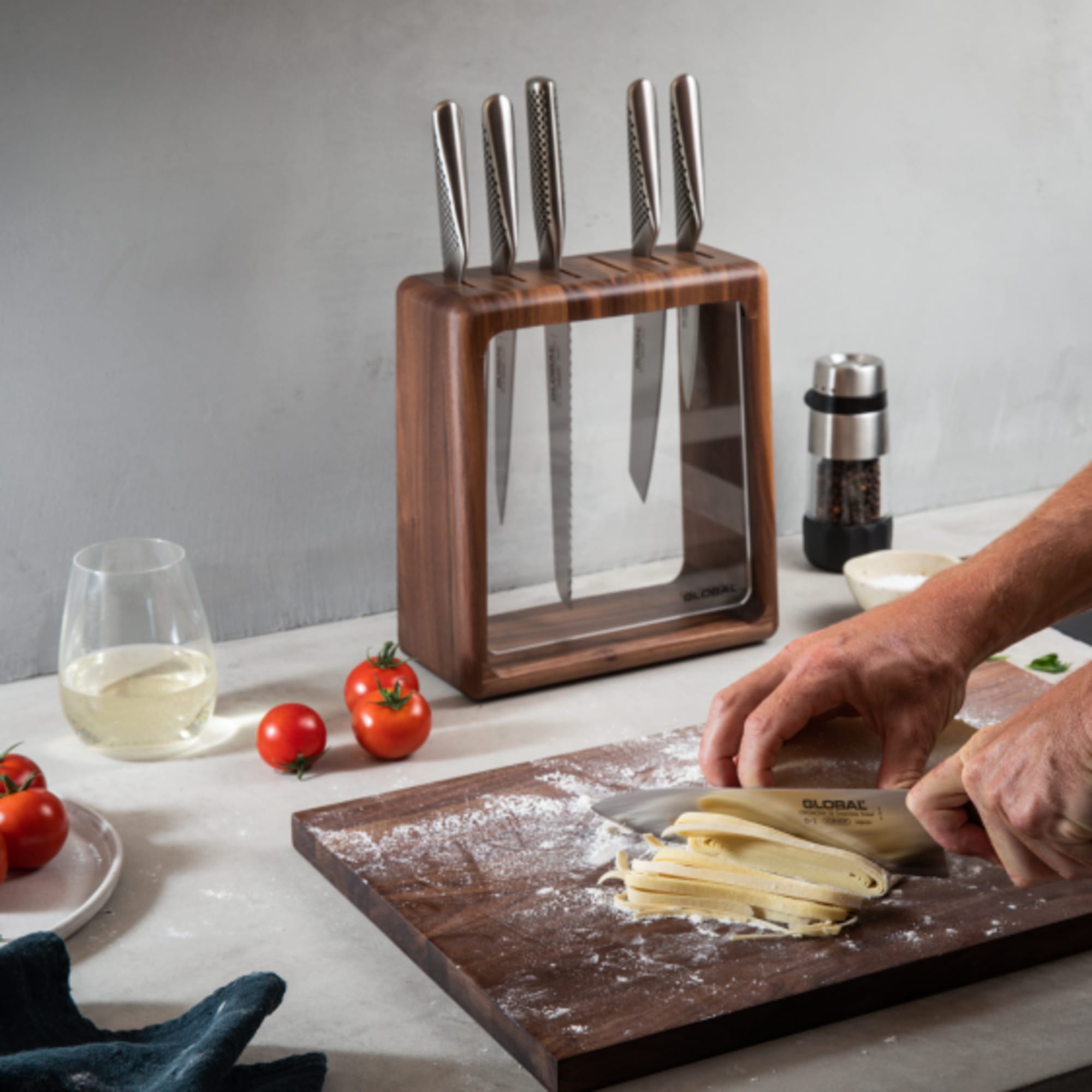 Global Hashira 7pc Knife Block Set Walnut Kitchen Warehouse™